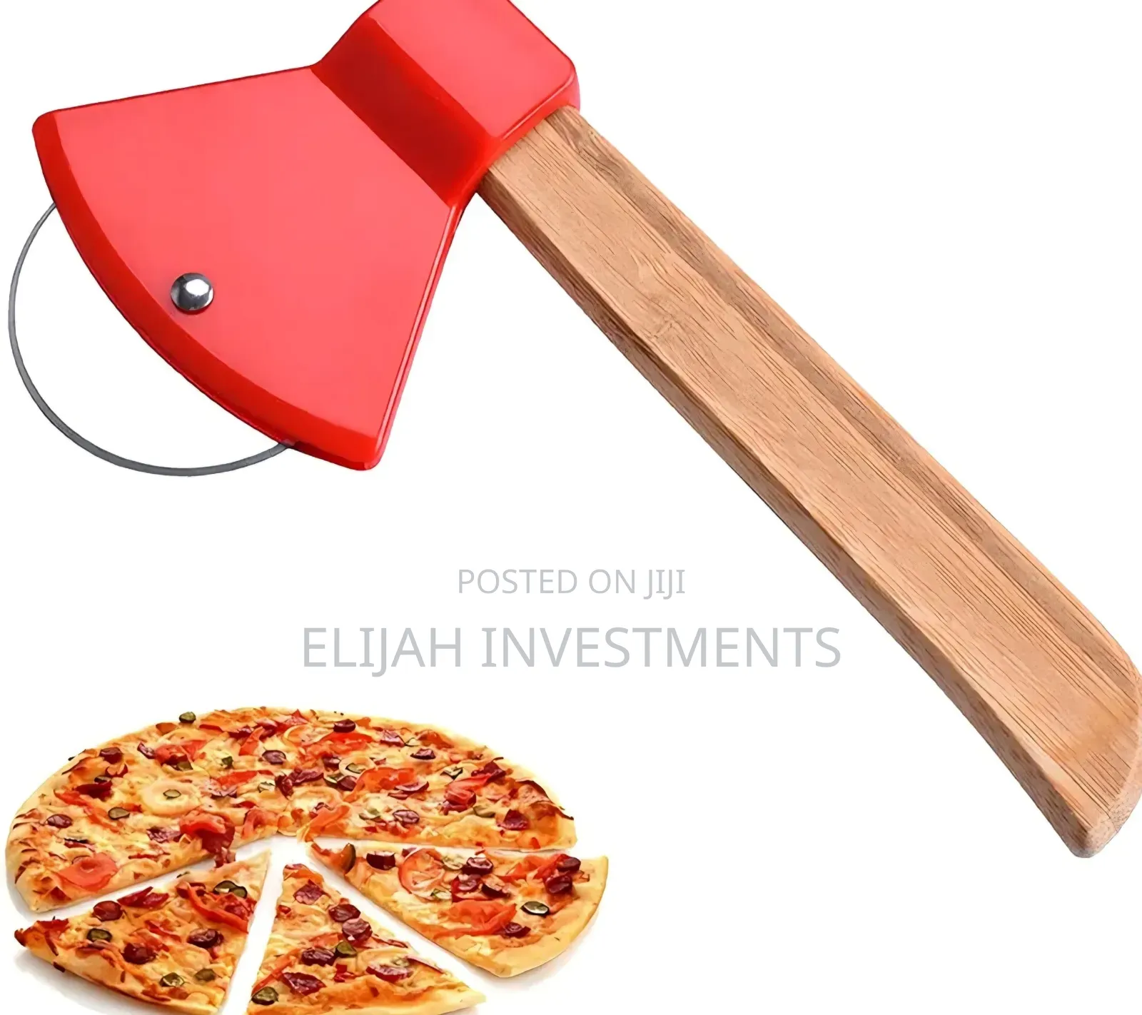 Axe-Shaped Pizza Cutter With a Bamboo Handle