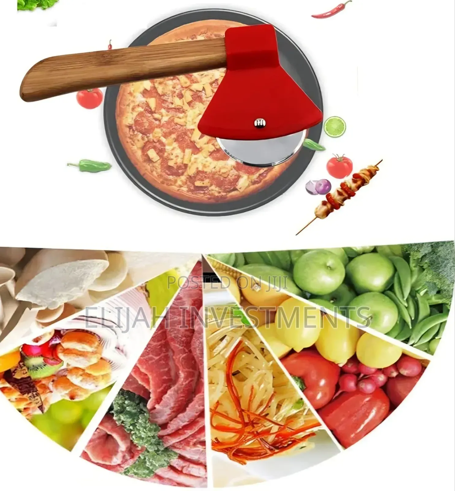 Axe-Shaped Pizza Cutter With a Bamboo Handle