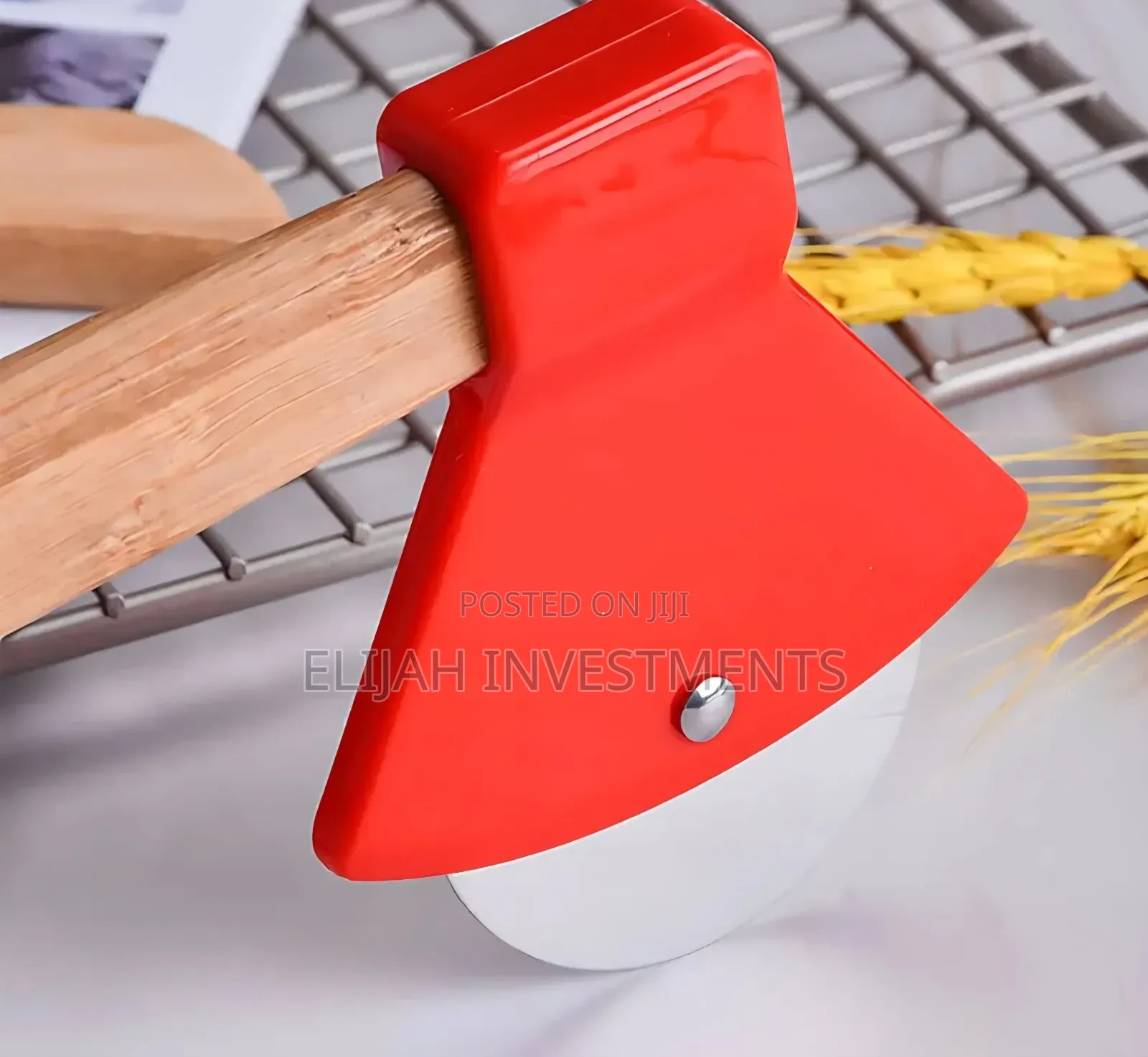 Axe-Shaped Pizza Cutter With a Bamboo Handle