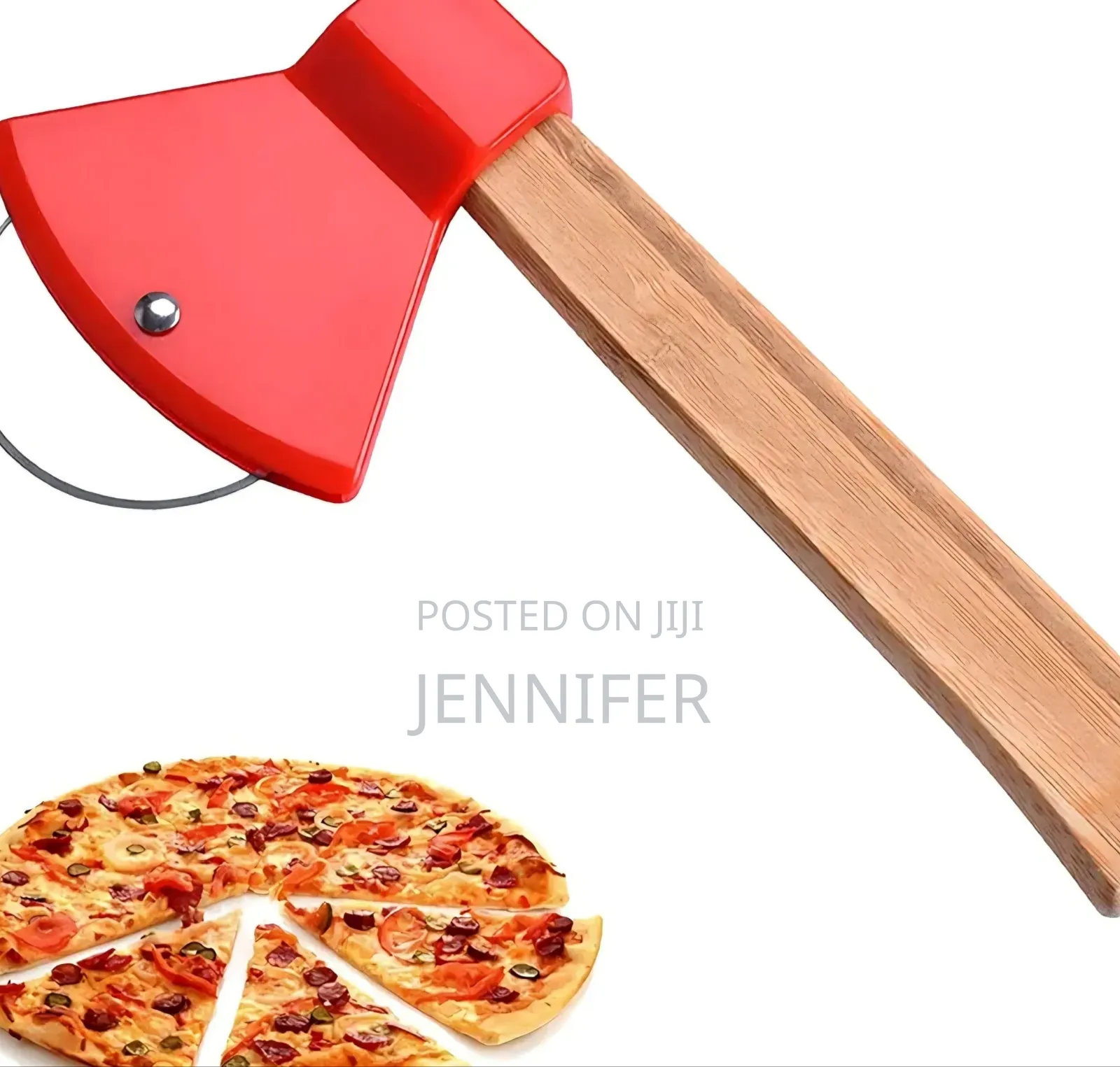 Axe-Shaped Pizza Cutter With a Bamboo Handle