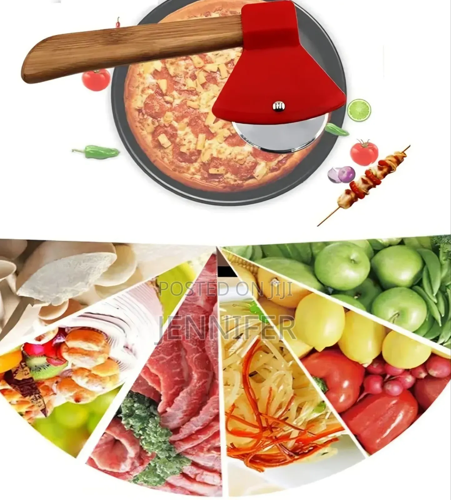 Axe-Shaped Pizza Cutter With a Bamboo Handle