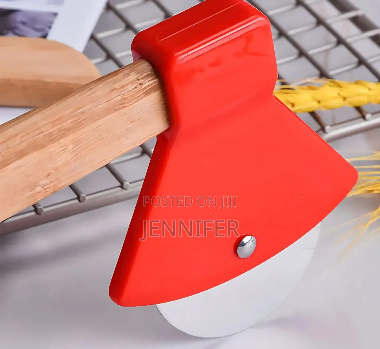 Axe-Shaped Pizza Cutter With a Bamboo Handle