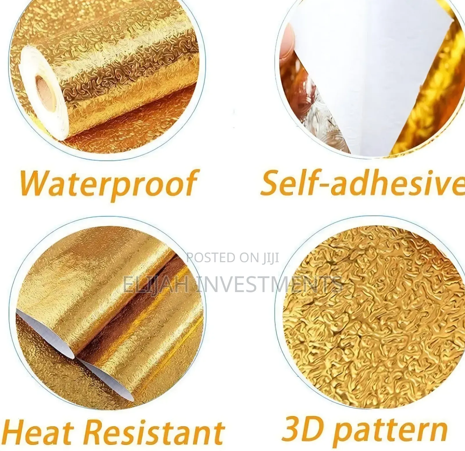 Gold-Textured, Self-Adhesive, Aluminum Foil Wallpaper