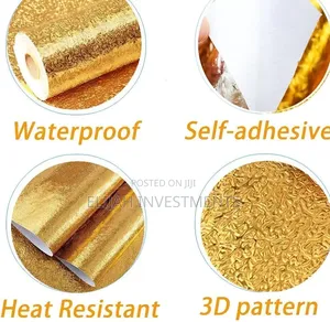 Gold-Textured, Self-Adhesive, Aluminum Foil Wallpaper
