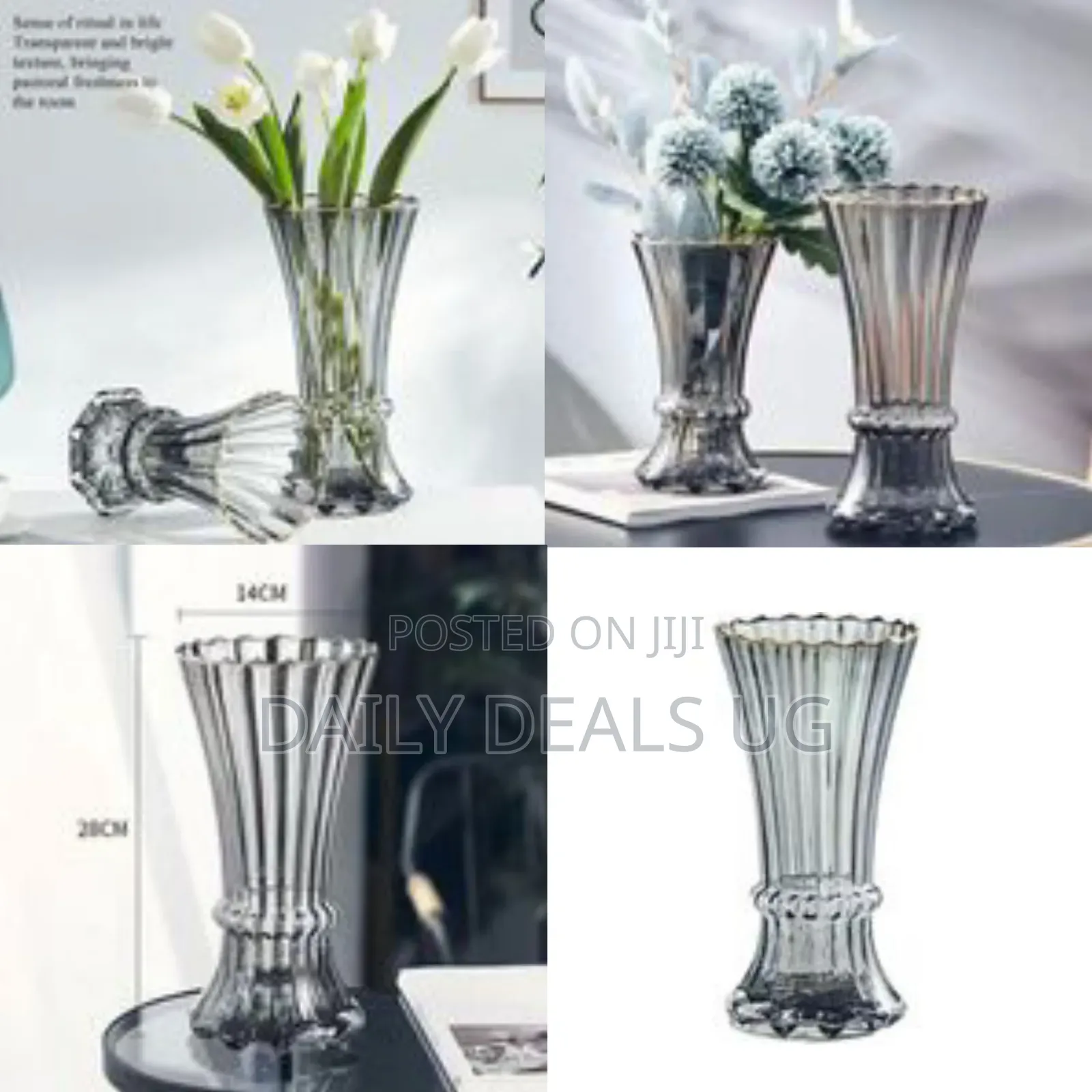 Elegant Ribbed Glass Vase With Gold-Edged Rim
