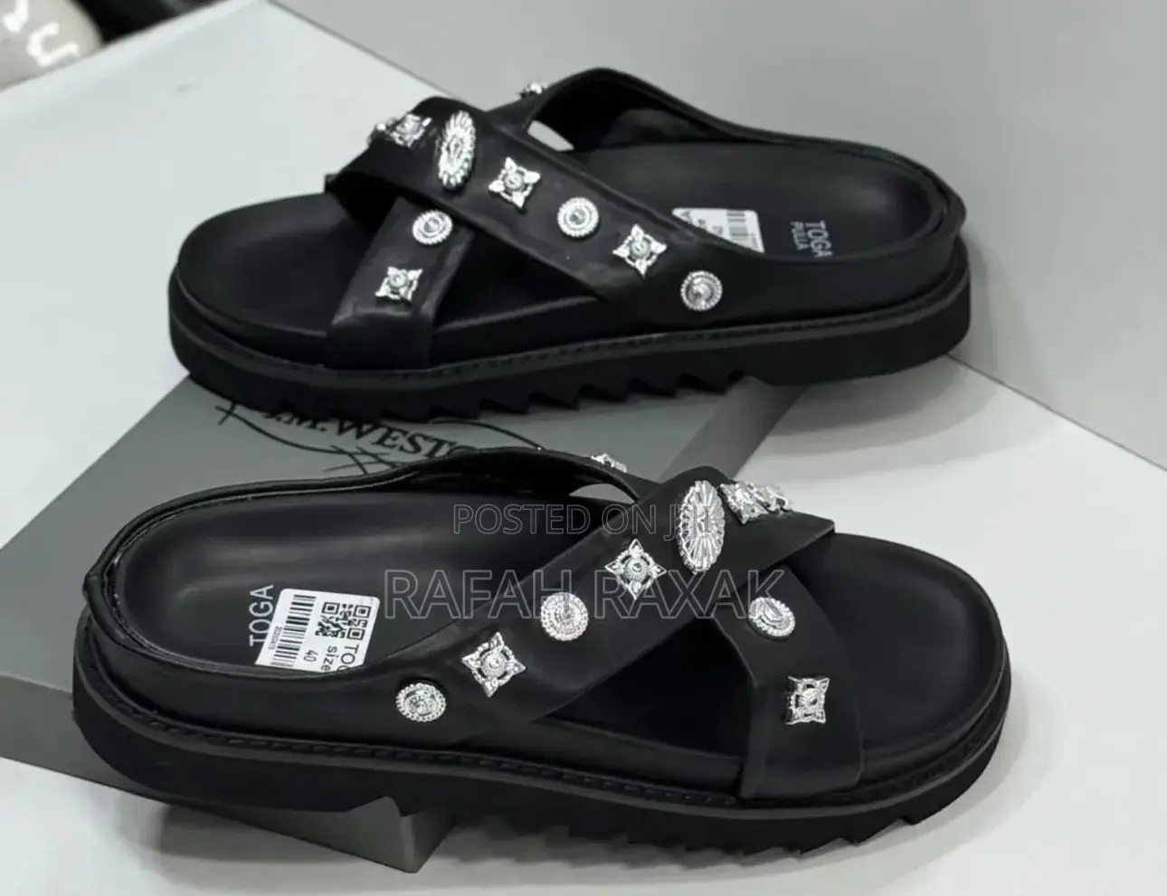 Men’S Black Cross Toga Pulla Stud-embellished Sandals