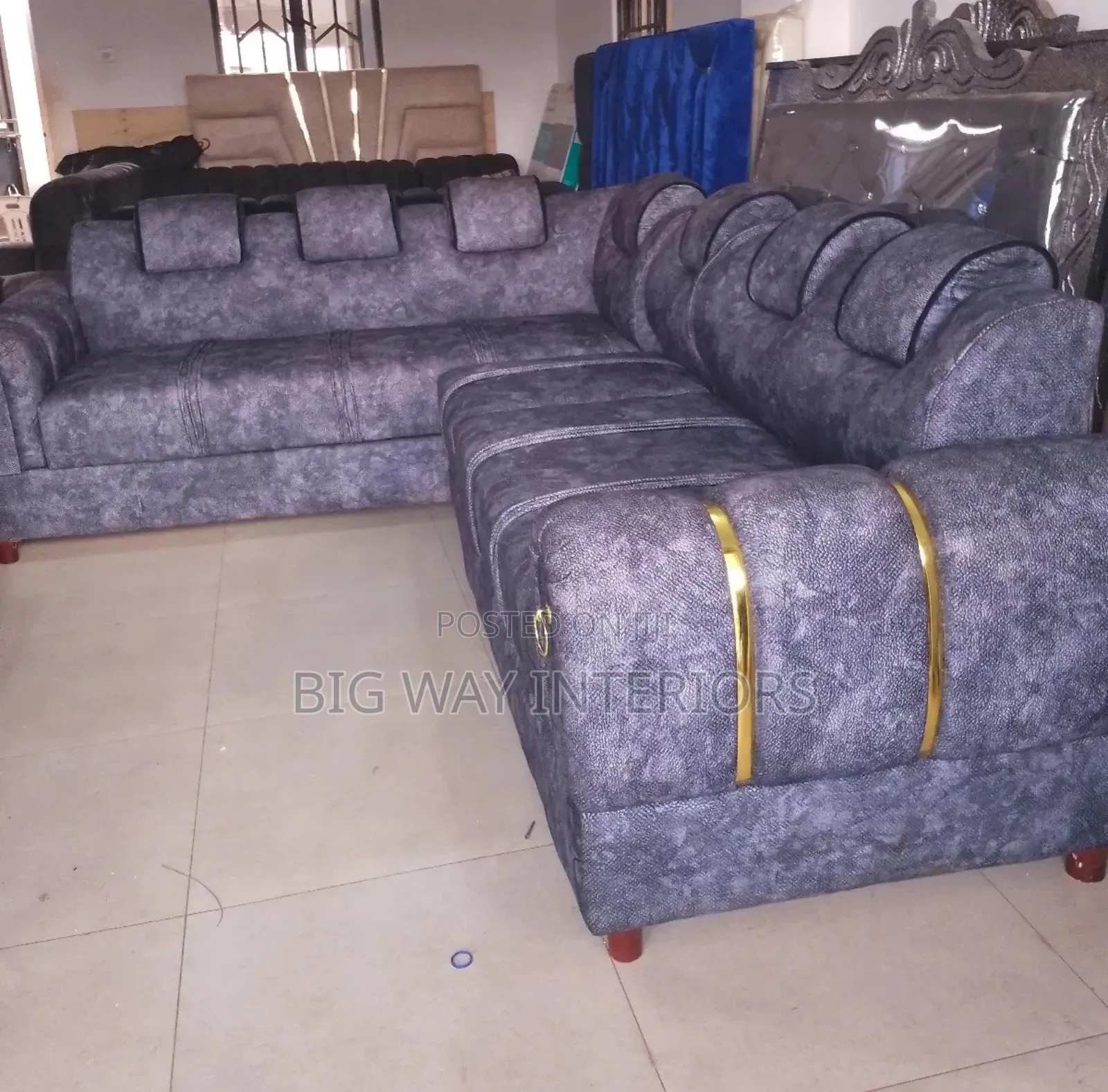 Lshape Sofa 6 Seater in Gray Patch