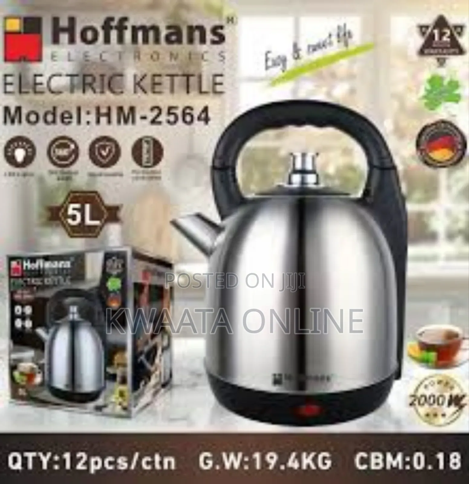 Hoffmans 5l Electric Kettle (Hm-2564) — Big Capacity. Fast Boil