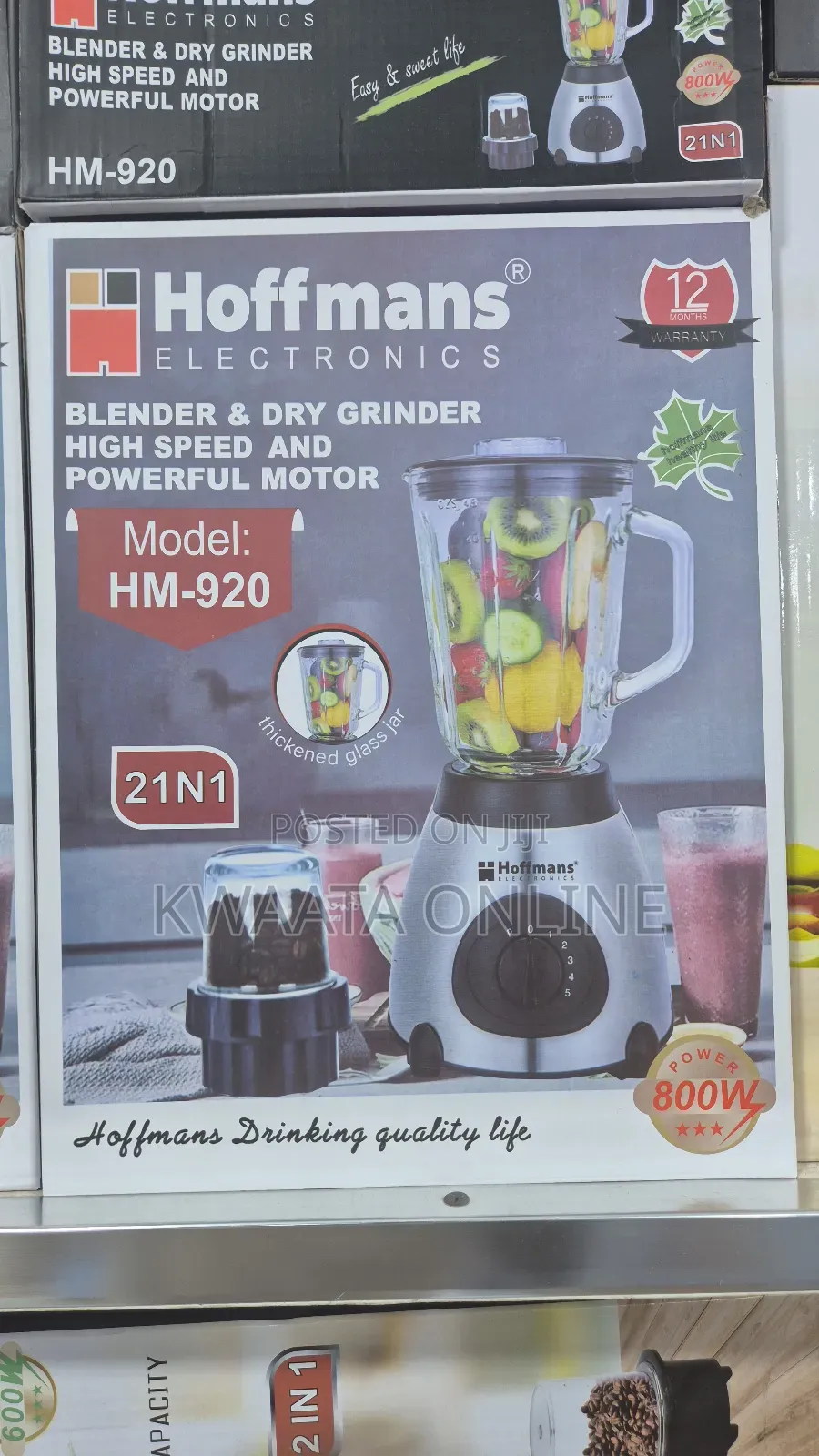 1.5l Hoffmans 800w 2 in 1 Blender High Speed Dry Grinder Hm-9209