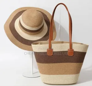 Women Bag and Hat Set for Ladies Summer Beach Handbags and Cap Lady