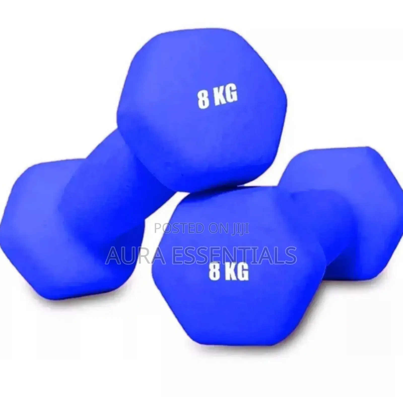 Pair of Blue Neoprene Dumbbells, Each Weighing 8 Kg