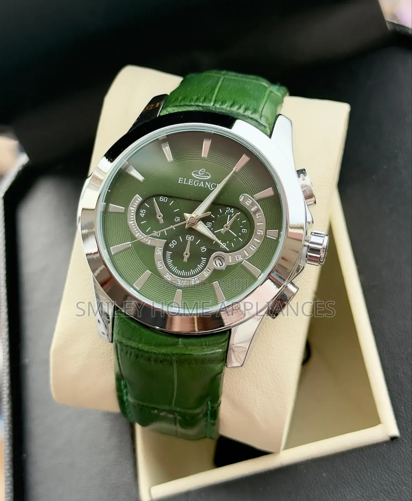 Original Green Leather Strapped Men's Elegance Wrist Time Wear