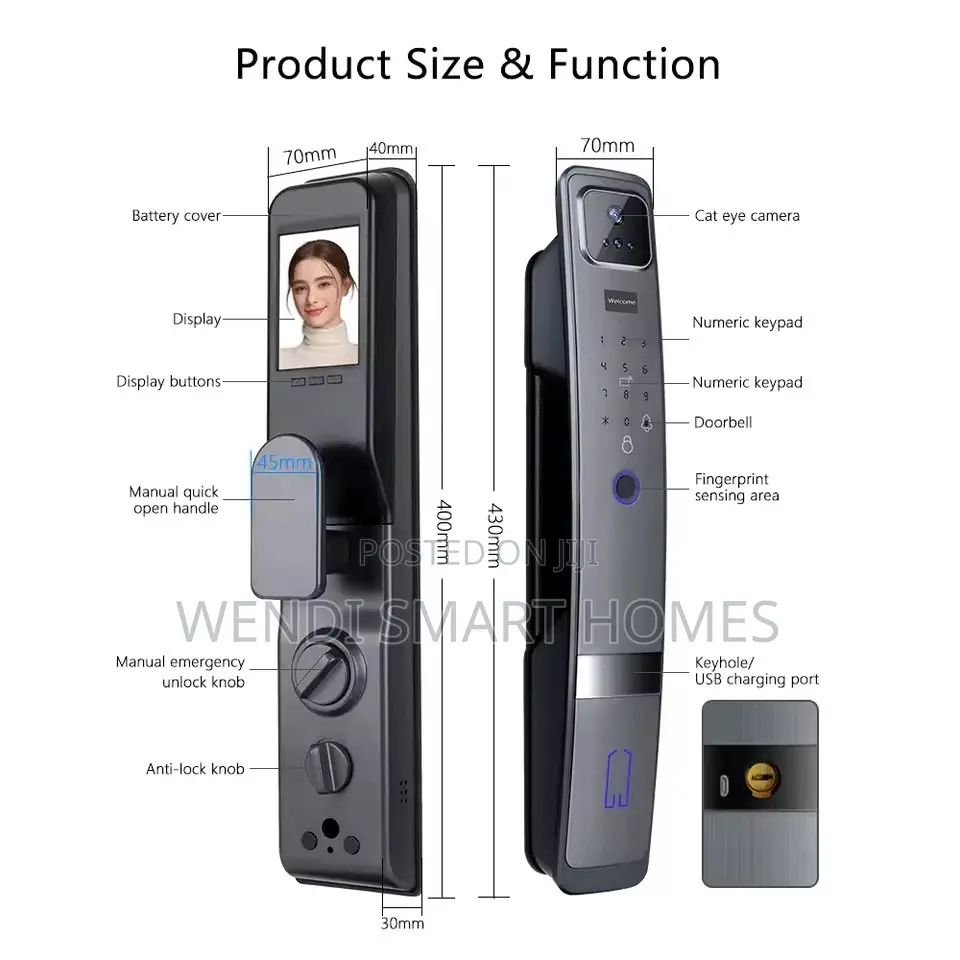 Palm Tuya Smart Door Lock With Camera, 3d Facial Recognition