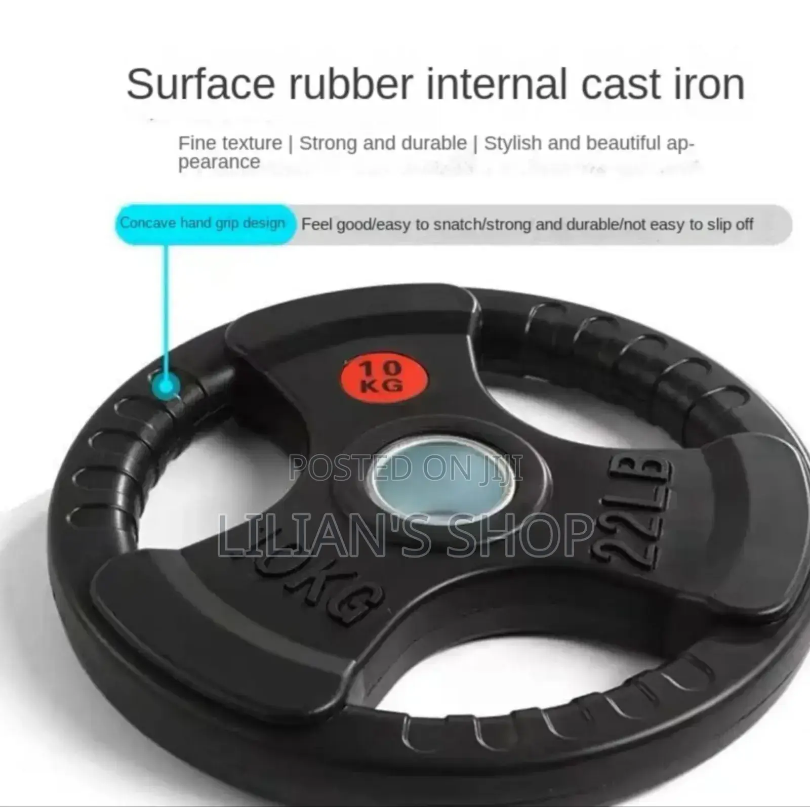 10kg (22lb) Olympic Rubber-Coated Weight Plate With a Tri-Grip Design.