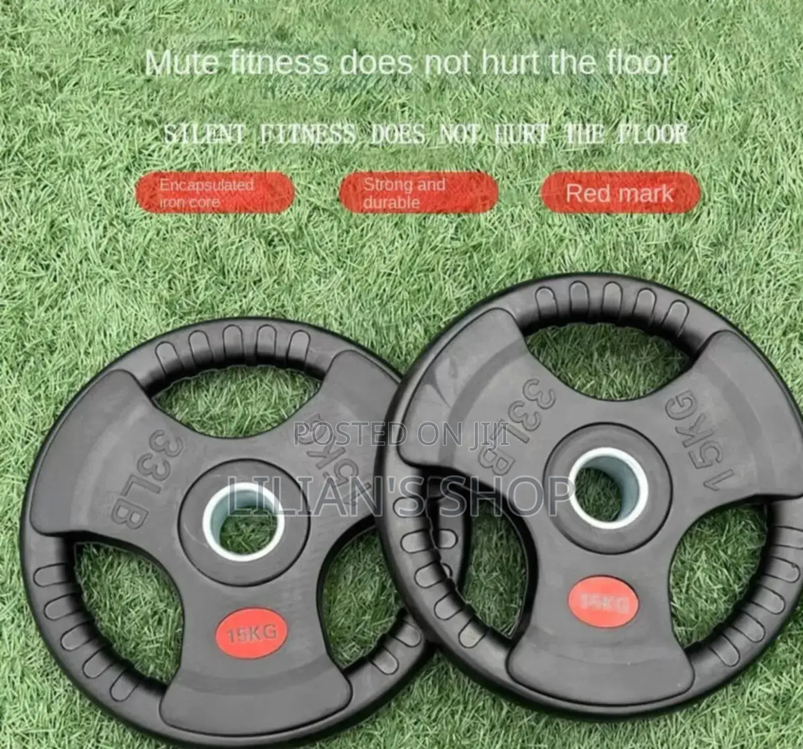 15kg Rubber-Coated Olympic Weight Plate With a Tri-Grip Design