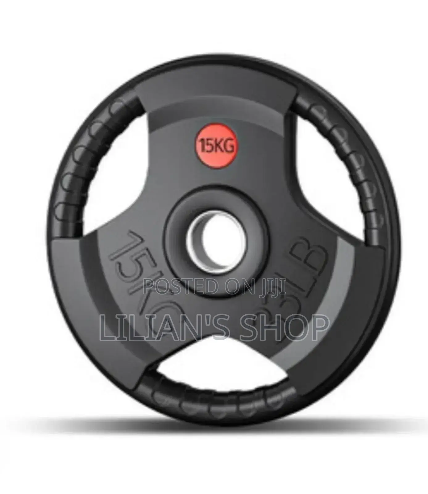 15kg Rubber-Coated Olympic Weight Plate With a Tri-Grip Design