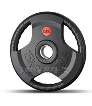 15kg Rubber-Coated Olympic Weight Plate With a Tri-Grip Design