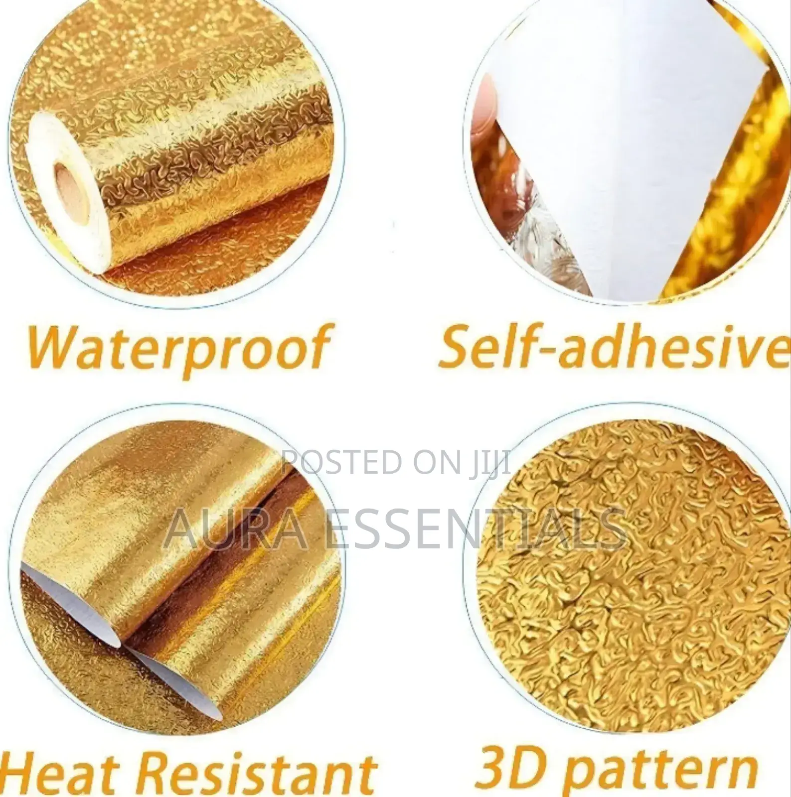 Gold-Textured, Self-Adhesive, Aluminum Foil Wallpaper