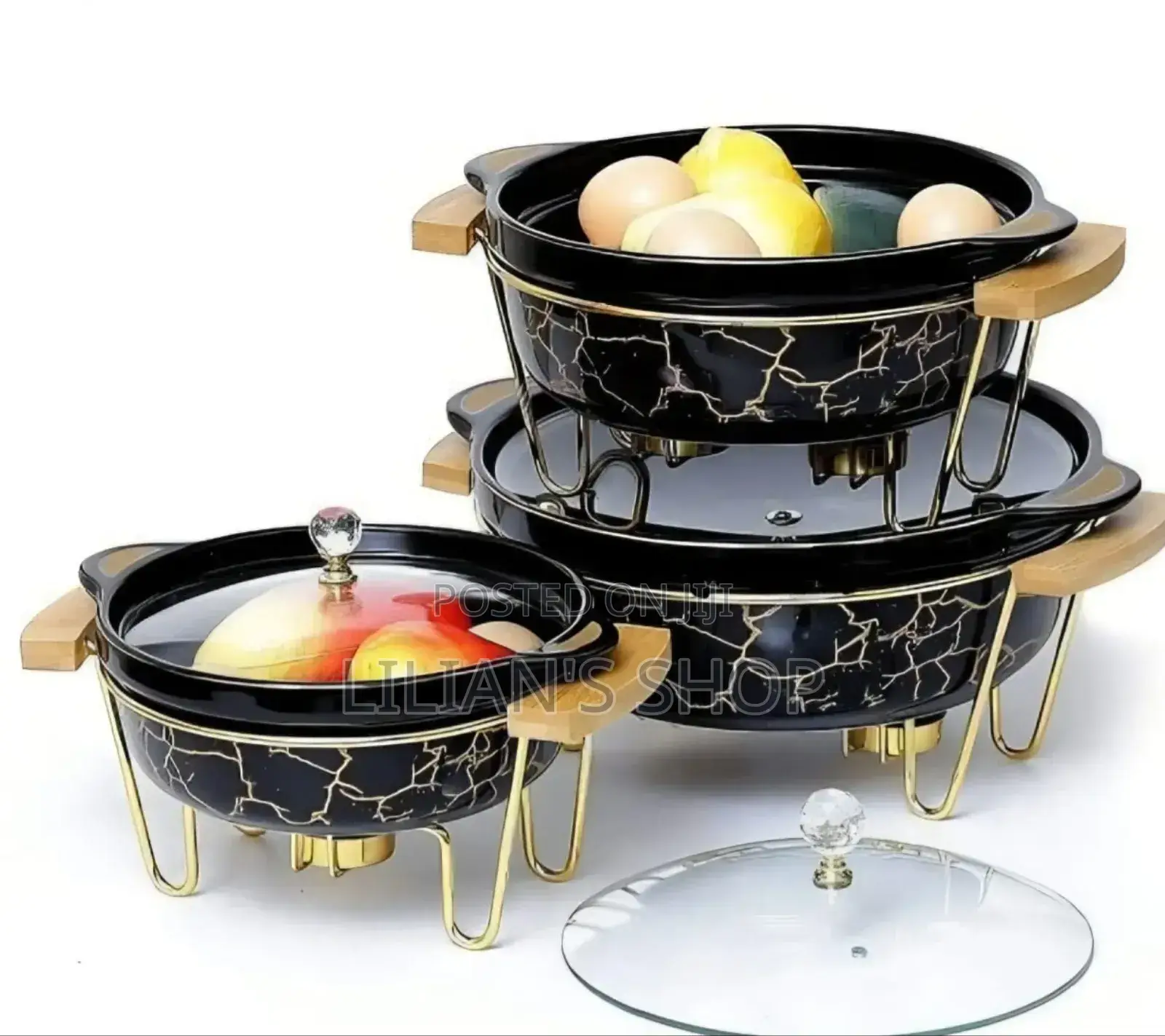 3pcs Ceramic Food Warmer Chafing Dish Casseroles for Food Service