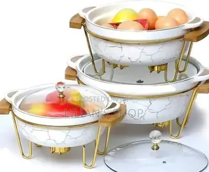 3pcs Ceramic Food Warmer Chafing Dish Casseroles for Food Service