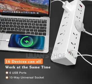 10 Ways Power Socket ,5 Usb-a ,1 Usb C,2m Cable Length