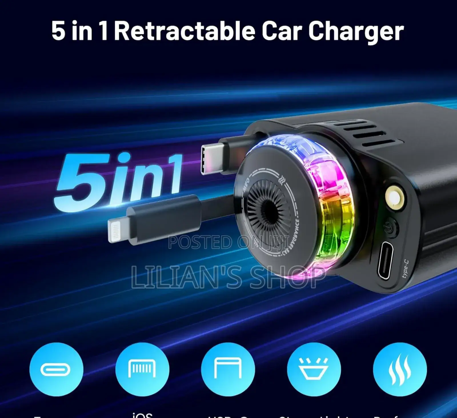 Starlight Retractable Car Charger With Aromatherapy