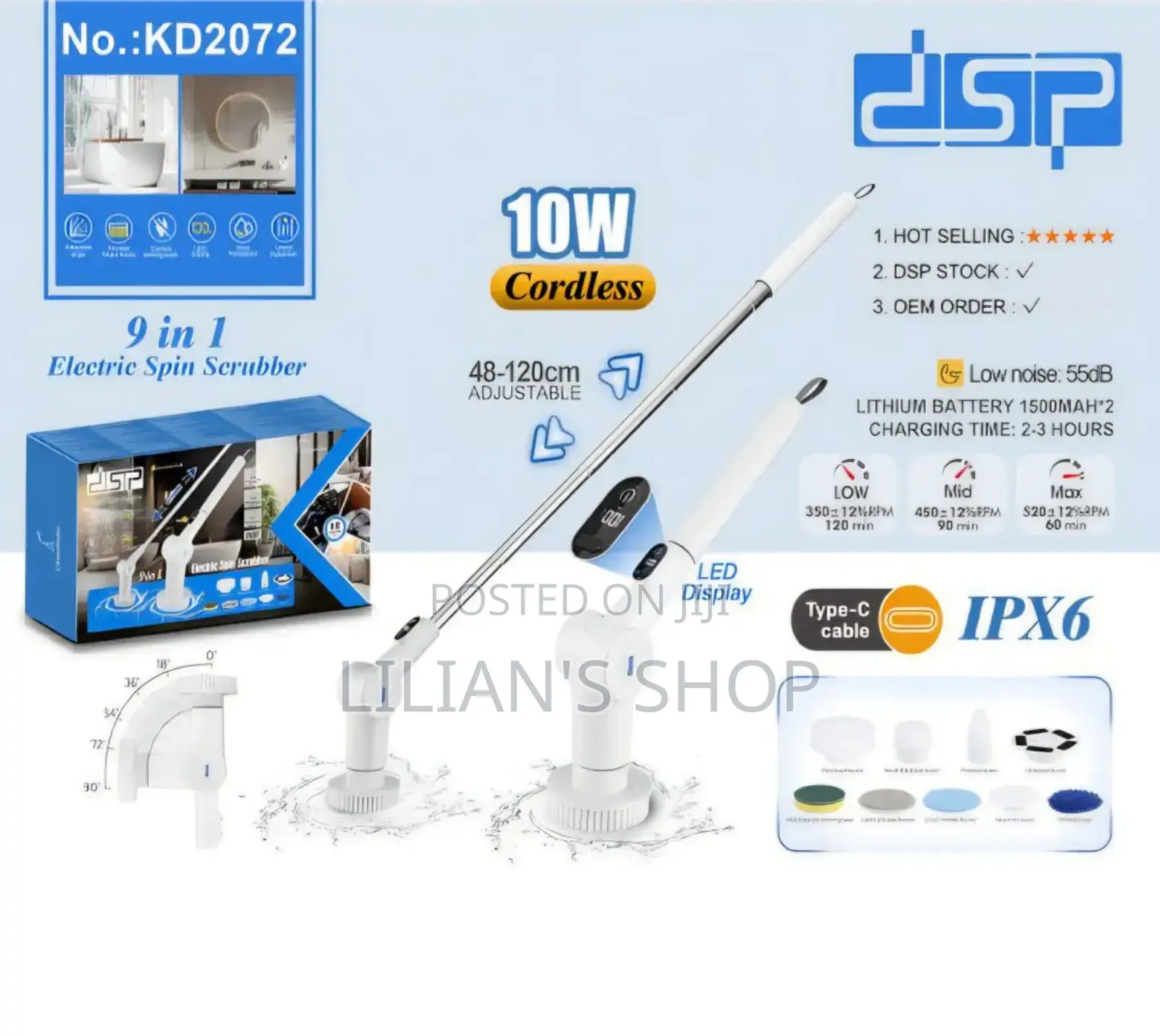 DSP Kd2072, 9-in-1 Electric Spin Scrubber