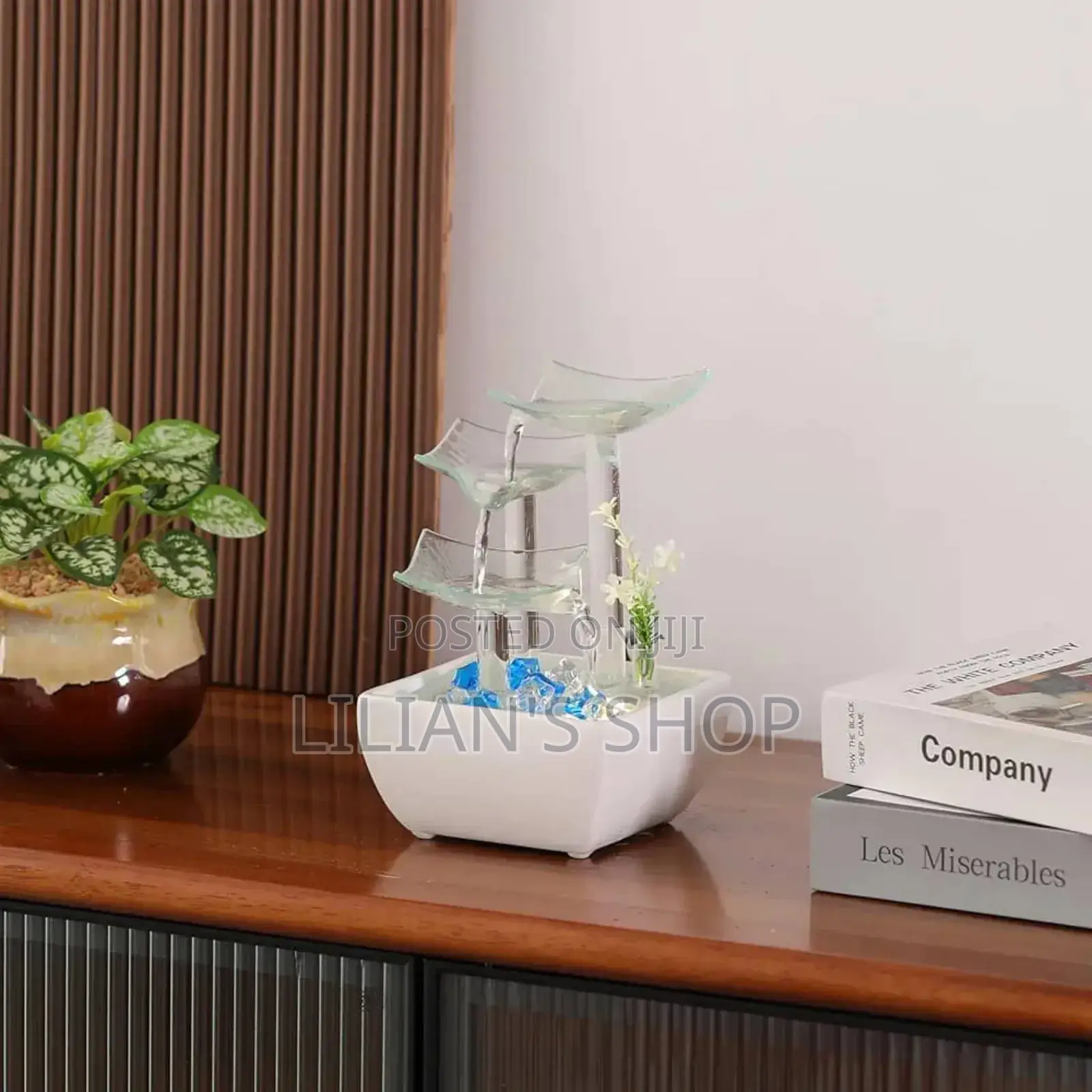 Ceramic and Glass Tabletop Water Fountain With Led Lights