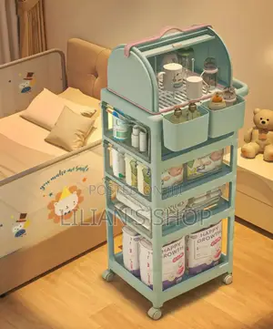 Multi-Layer Mobile Baby Organizing Cart With a Detachable Box