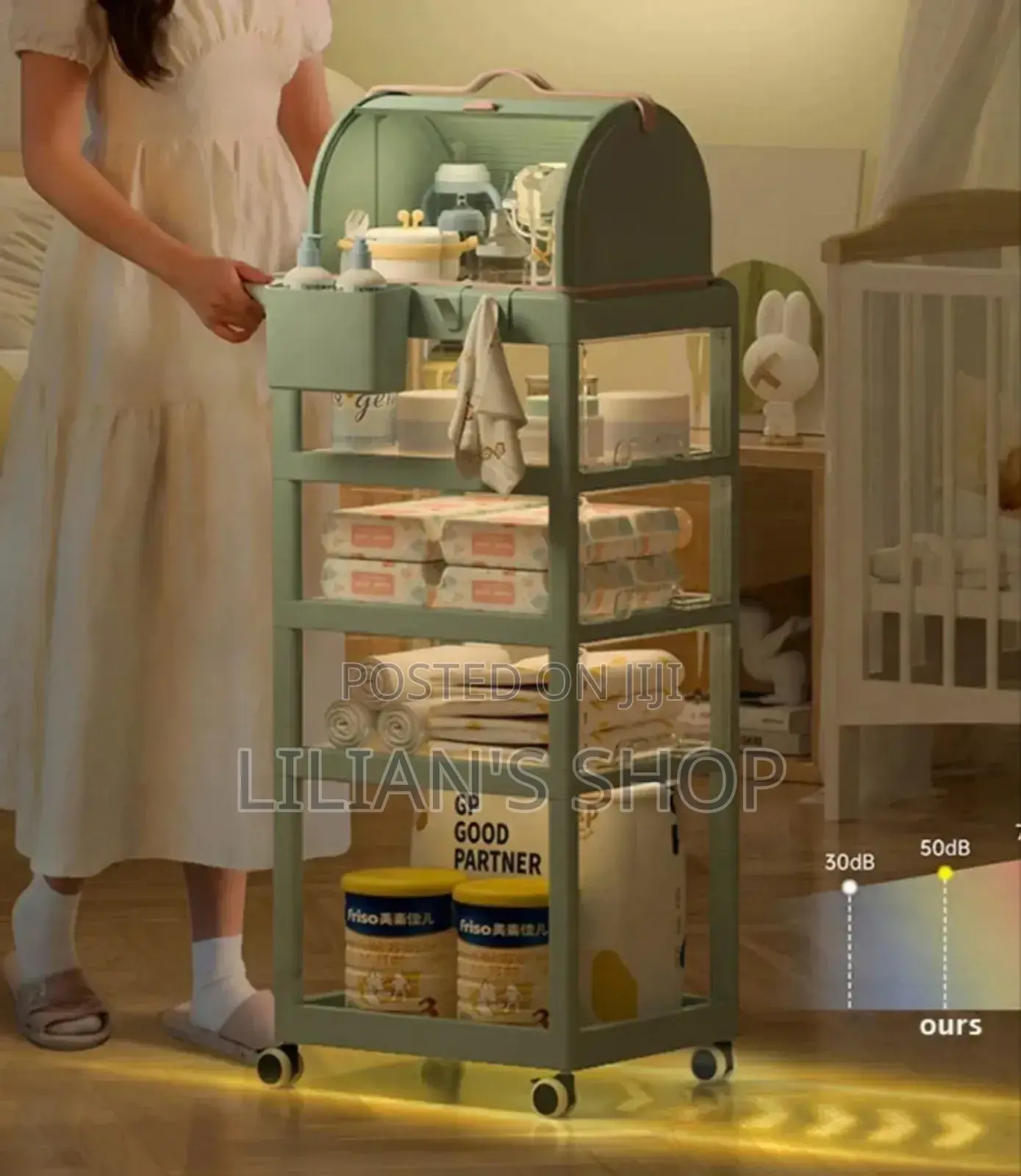 Multi-Layer Mobile Baby Organizing Cart With a Detachable Box