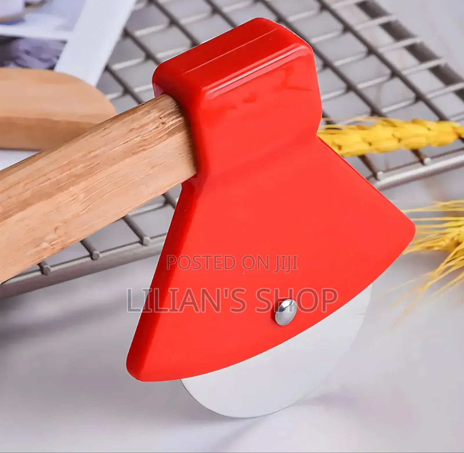 Axe-Shaped Pizza Cutter With a Bamboo Handle