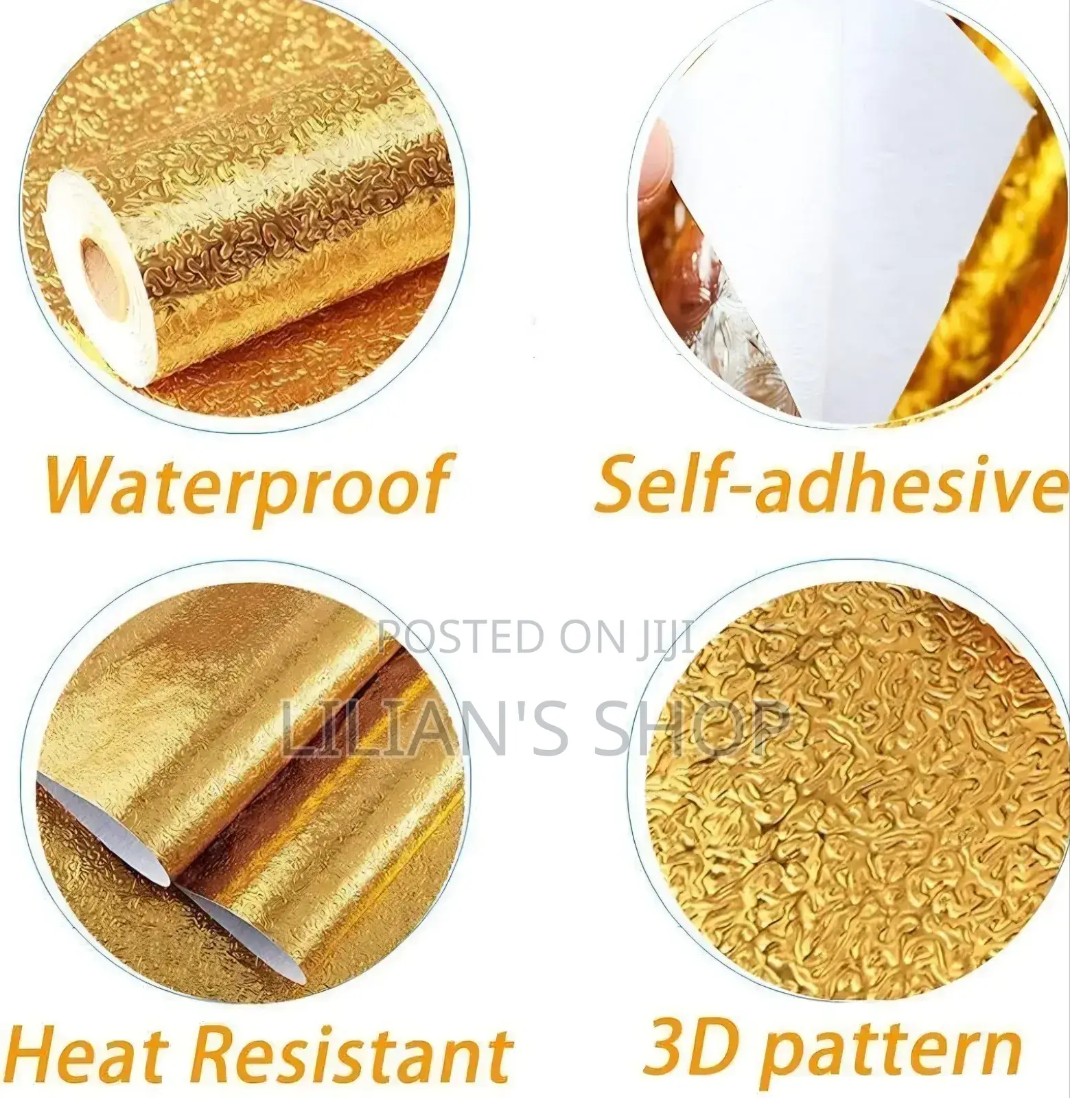 Gold-Textured, Self-Adhesive, Aluminum Foil Wallpaper