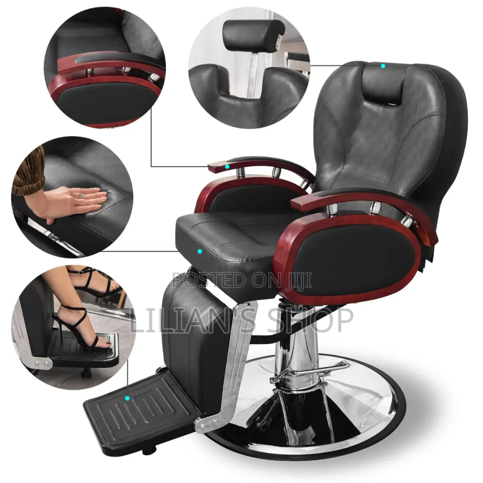 Black Barber Chair With Wooden Armrests
