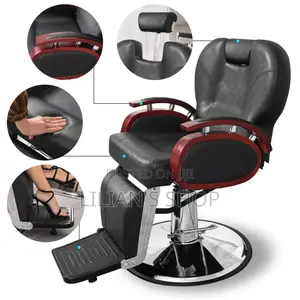 Black Barber Chair With Wooden Armrests