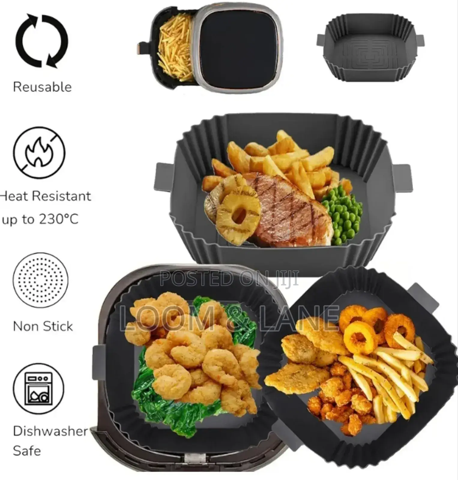 2 Pack of Squre Air Fryer Silicone Liners
