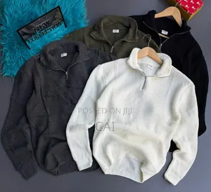 Half-Zip Knit Sweaters in White, Black, Green, and Grey. Quarter Zip