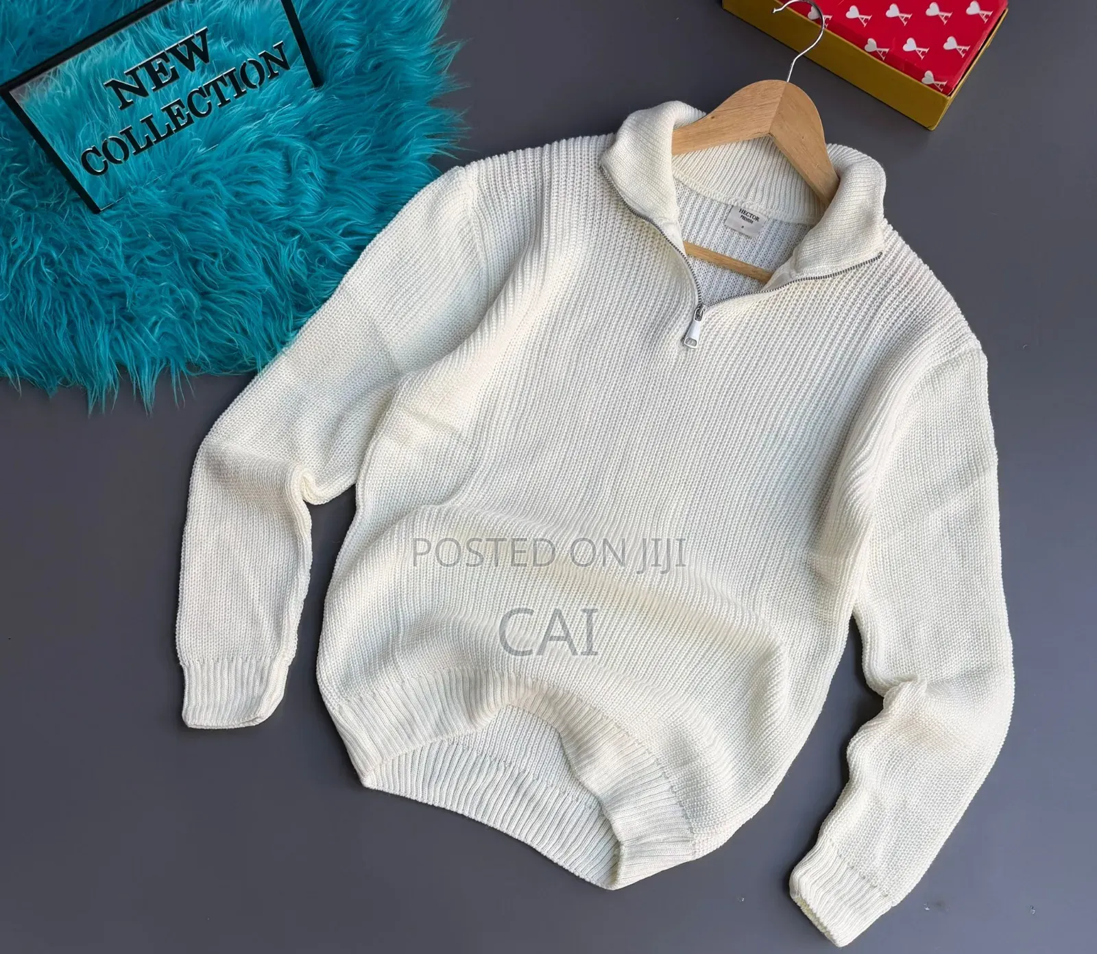 Half-Zip Knit Sweaters in White, Black, Green, and Grey. Quarter Zip