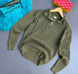 Half-Zip Knit Sweaters in White, Black, Green, and Grey. Quarter Zip