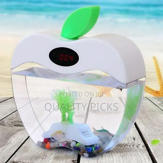 LCD Clock Customizable Design. Desktop Fish Bowl for Home or Office