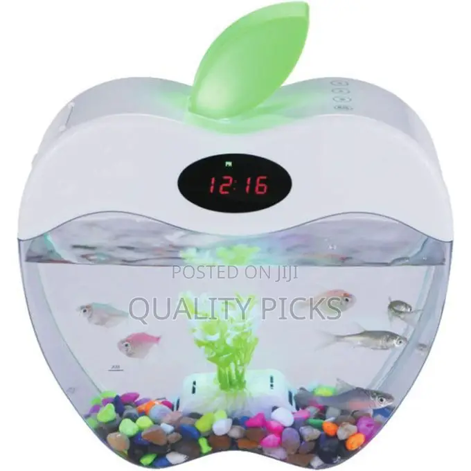 LCD Clock Customizable Design. Desktop Fish Bowl for Home or Office