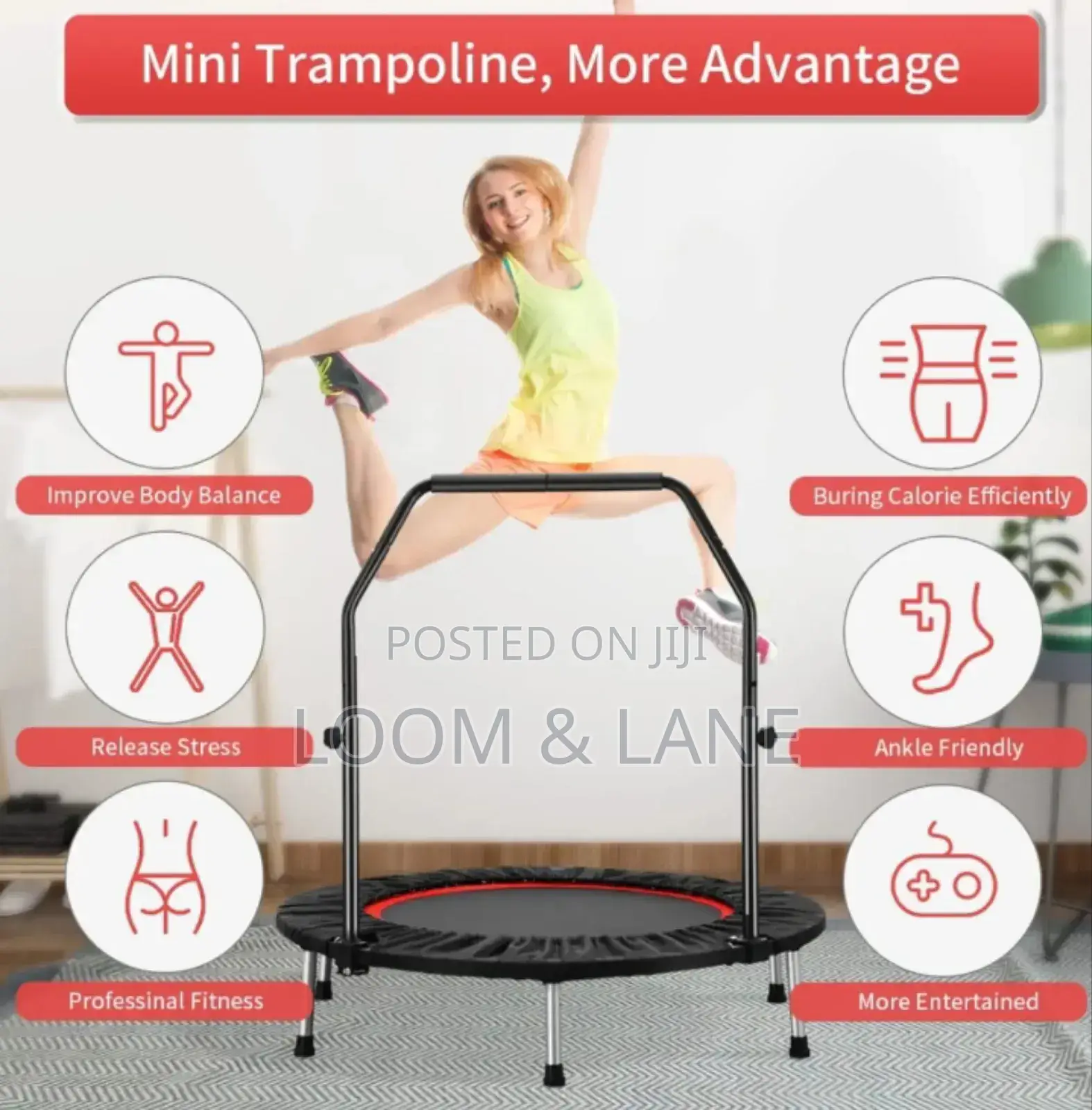 Foldable Mini Exercise Trampoline With an Adjustable Handle Bar
