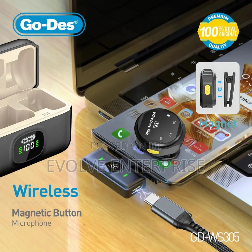 Go-des 2in1 Wireless Magnetic Button Microphone With Charging Case