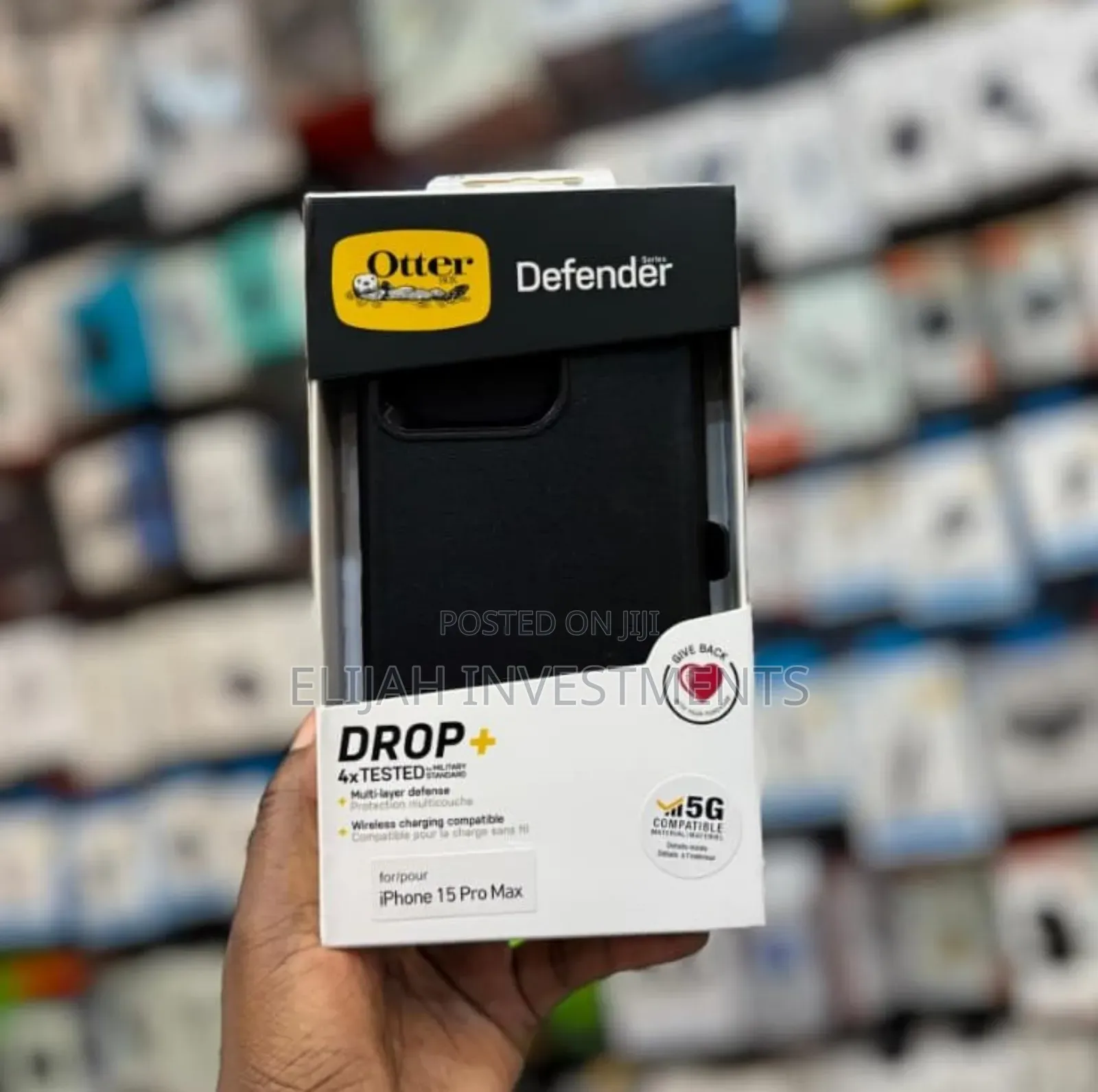Otterbox Defender Series Case for the iPhone 15 Pro Max in Black.