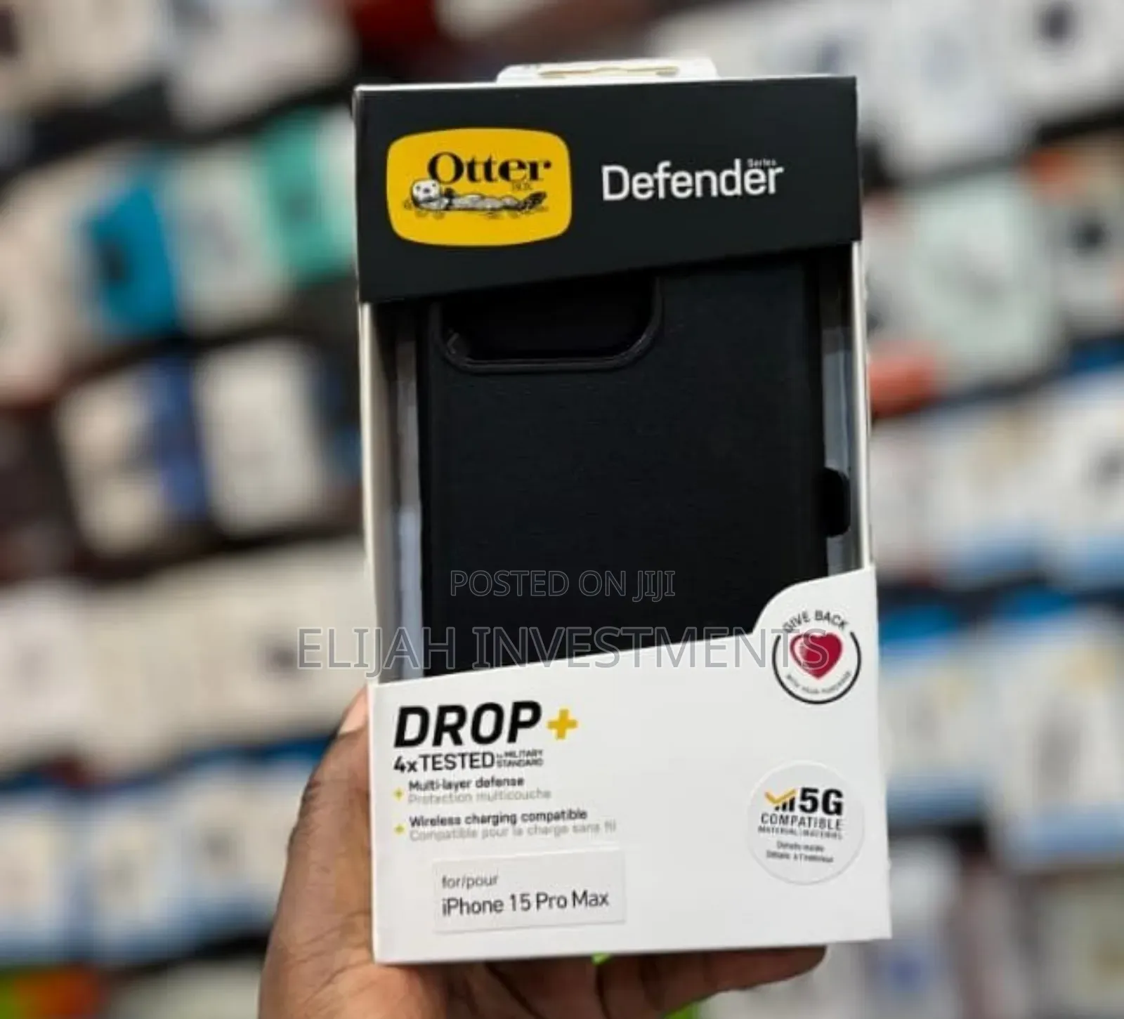 Otterbox Defender Series Case for the iPhone 15 Pro Max in Black.