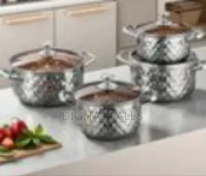 Stylish Quilted Pattern Steel Cookware Set With Tempered Glass Lids
