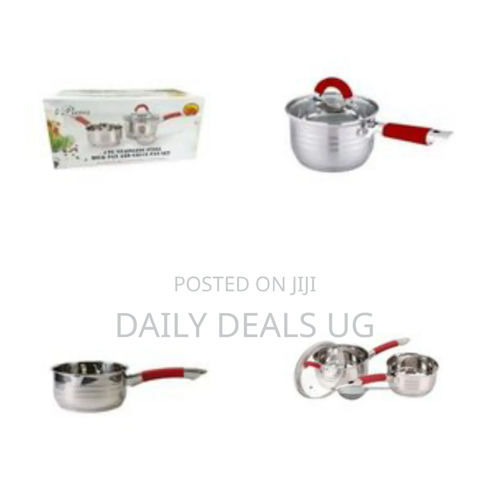 4-Piece Set of Stainless Steel Milk Pans With Strainer