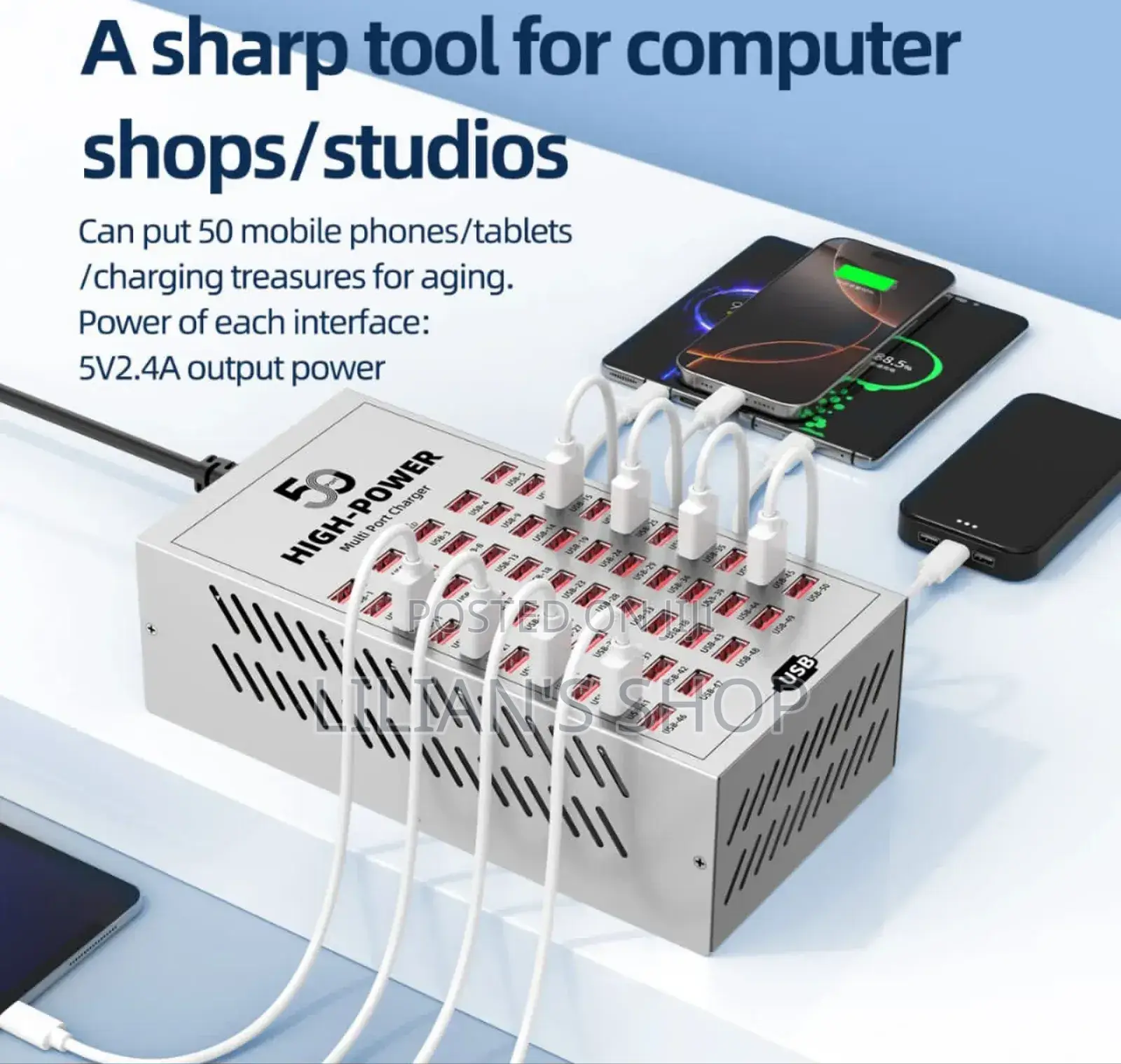 50-Port Usb High-Power Charging Station Designed for Commercial Use