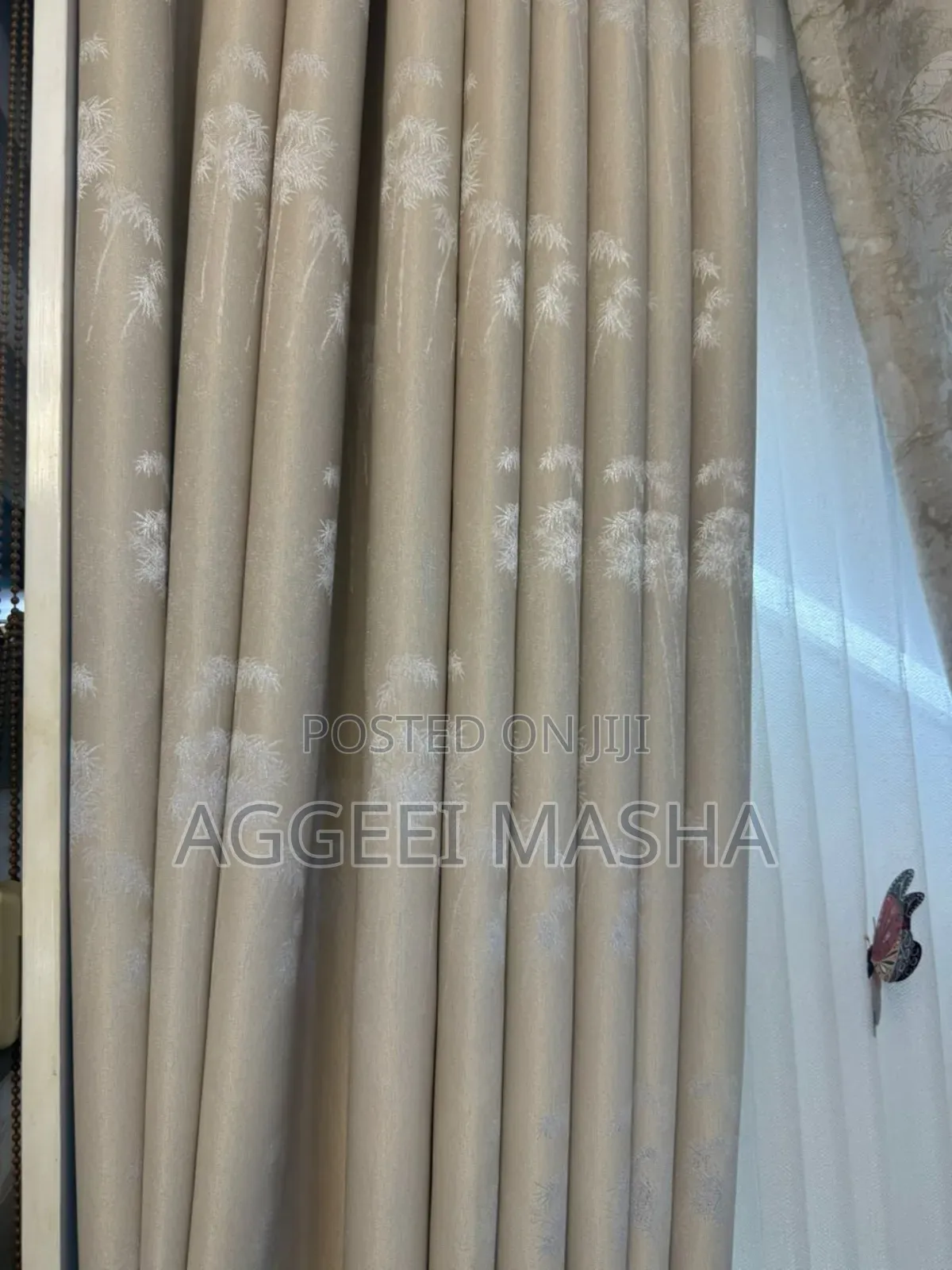 Floral Curtains in Beige and Gray