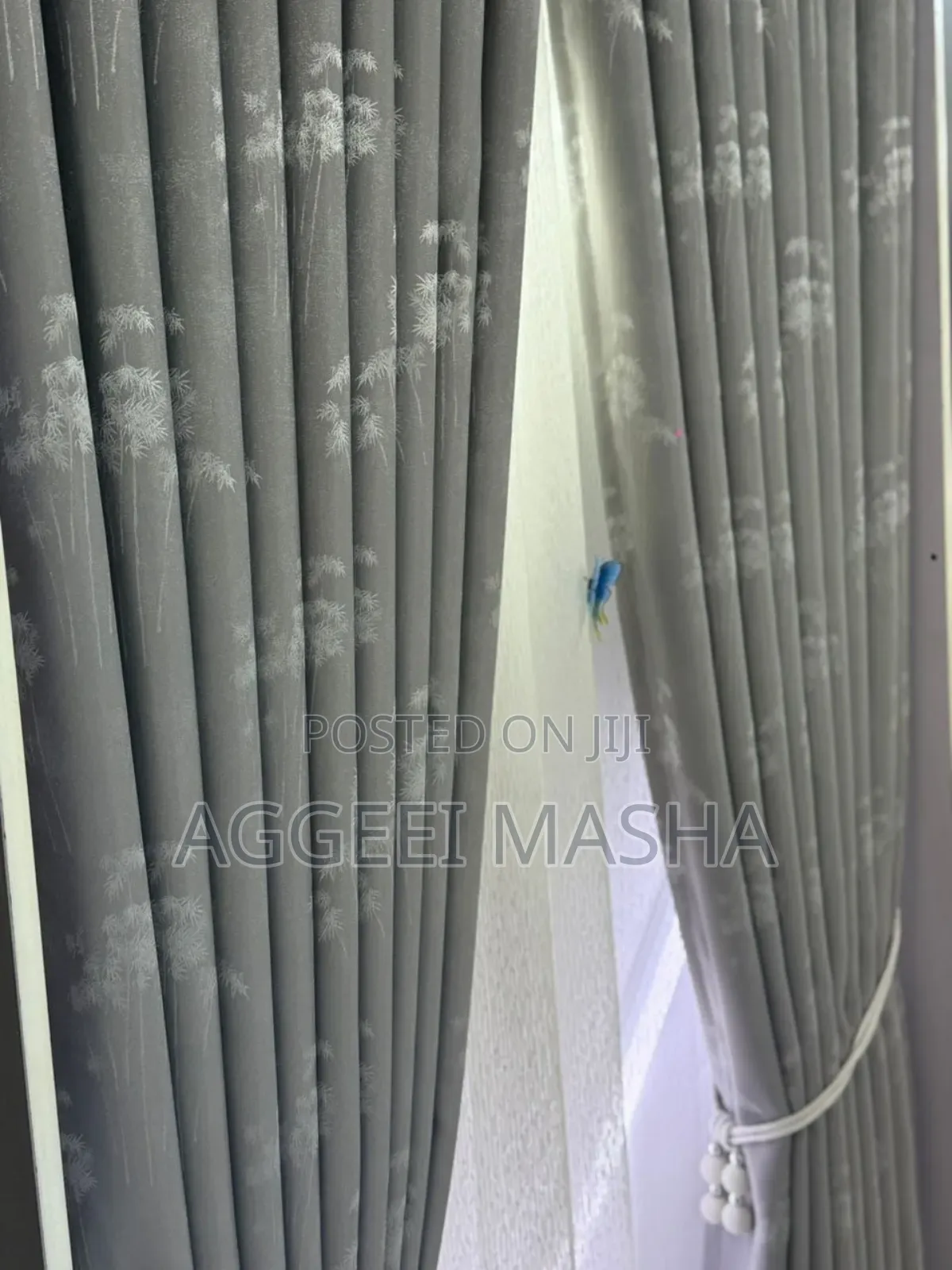 Floral Curtains in Beige and Gray