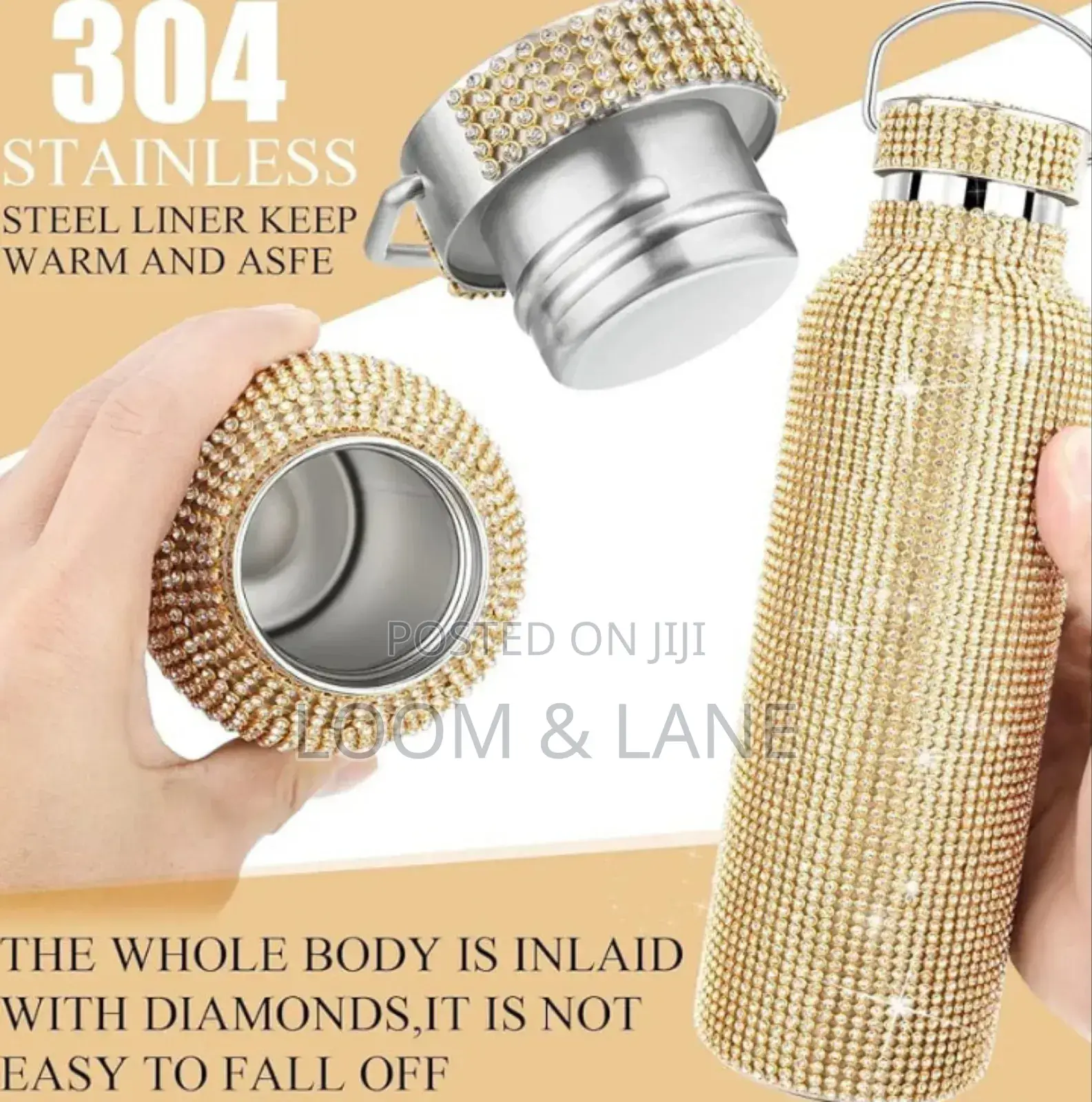 Sparkling Rhistone Covered Stainless Steel Water Bottle